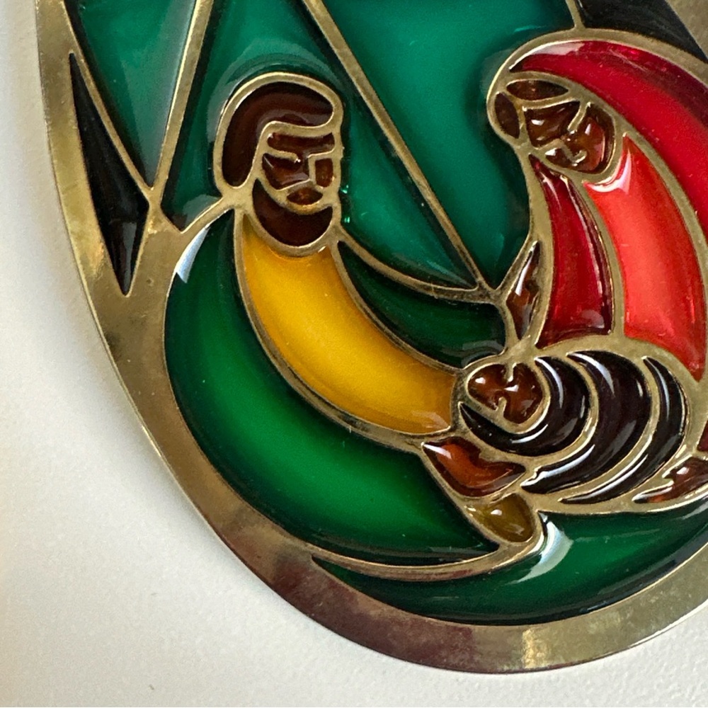 (2) Holy Family Stained Glass Window Teardrop Shape Gold Tone Xmas Ornament - Picture 13 of 15